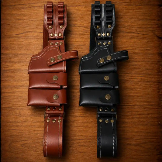 Premium Handcrafted Double Magazine Leather Holster | 9mm & .30 Bore Compatible